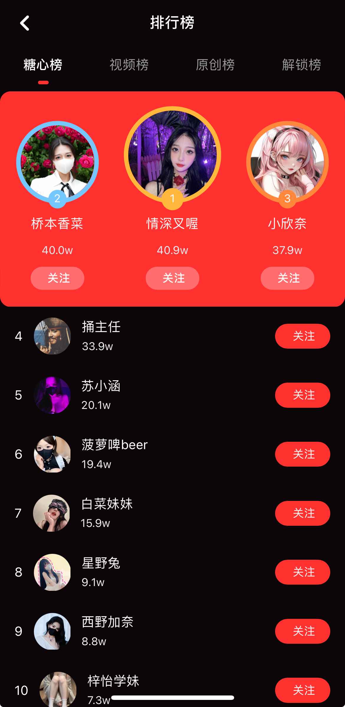 糖心Vlog排行榜频道界面